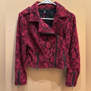 White House Black Market lace moto jacket in dark sangria size XS